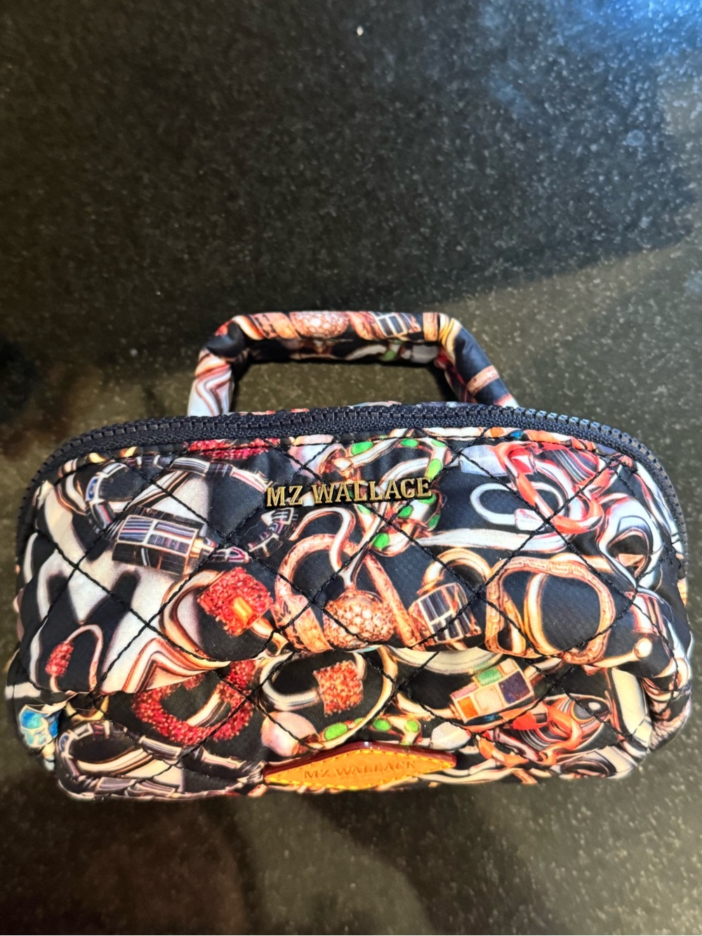 MZ Wallace X Marla Aaron Quilted Black Multi-Print Jewels Mini Jewelry Pouch
